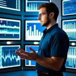 A professional male software engineer, fully clothed in a modest business casual shirt and trousers, stands confidently, looking towards a complex, illuminated holographic projection of a CI/CD pipeline. The projection visualizes data flow and code modules moving smoothly like a dynamic conveyor belt. The engineer's hands are naturally posed, subtly gesturing. The scene is set in a futuristic server room or a high-tech operations center, with racks of servers displaying soft indicator lights and large screens showing abstract data patterns in the background. Perfect anatomy, correct proportions, natural pose, well-formed hands, proper finger count, natural body proportions. Professional photography, sharp focus, vibrant colors, futuristic lighting, safe for work, appropriate content, fully clothed, professional dress, family-friendly.