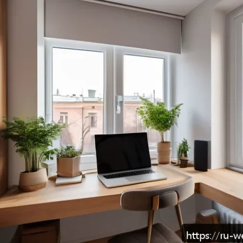 Home 17 웹개발자 리모트 워크 - A cozy and ergonomic home office corner designed for a remote developer in a Russian apartment, feat...